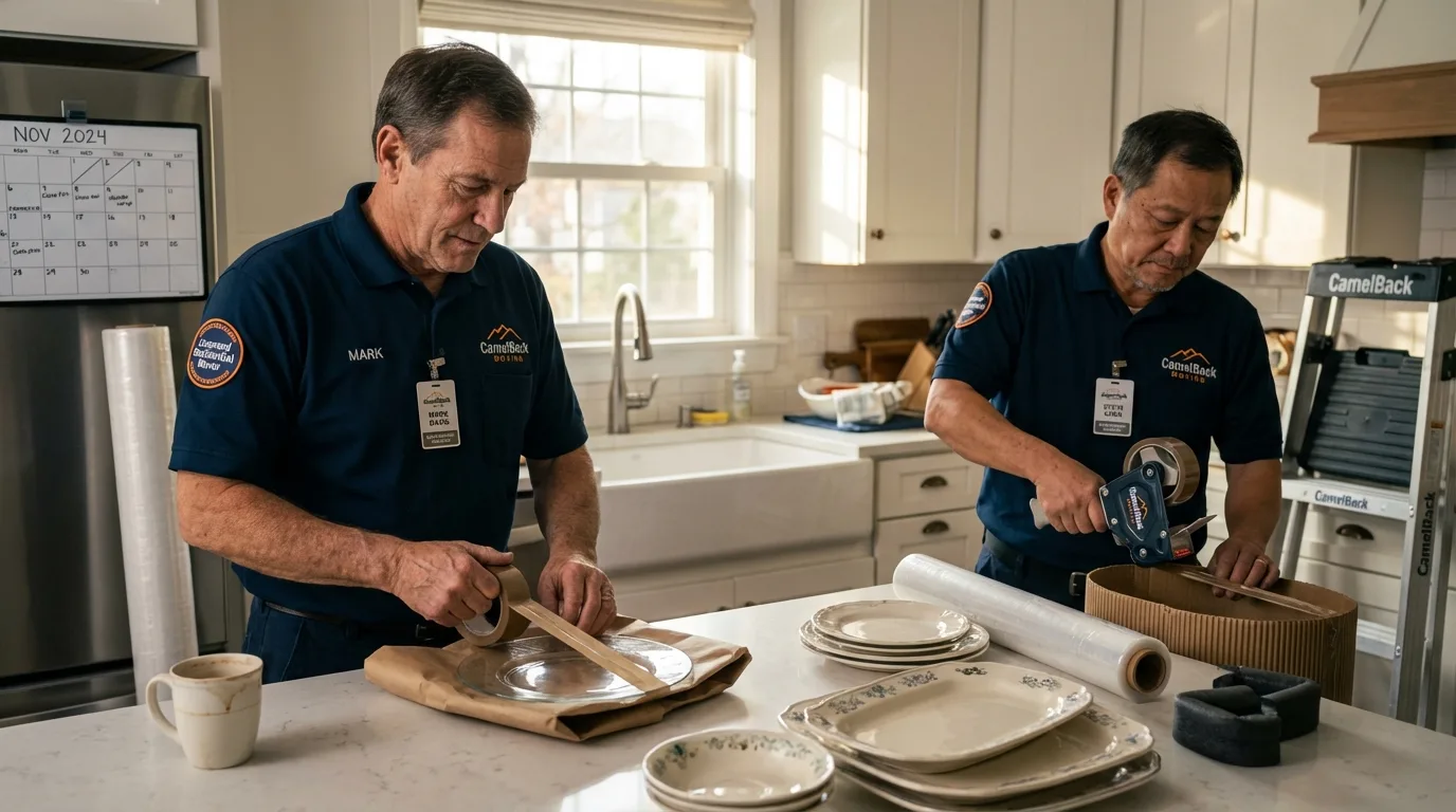 Professional crew packing kitchen dishware in Granby, CO